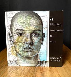 Sinead O Connor Inspired Greeting Birthday Card. Pen drawing on map of Dublin, Ireland. Blank inside
