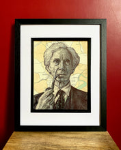 Load image into Gallery viewer, Bertrand Russell Portrait. Original pen drawing over map of Monmouthshire. 19x27cm. Unframed
