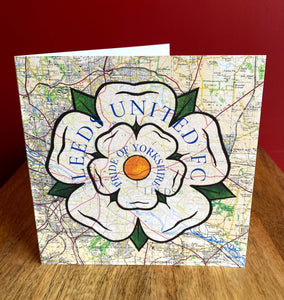 Leeds United FC Yorkshire Rose Greeting Card. Printed Artwork. Blank Inside