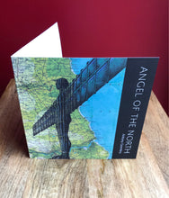 Load image into Gallery viewer, Angel of the North Inspired Greeting Card. Pen drawing over map. Blank inside
