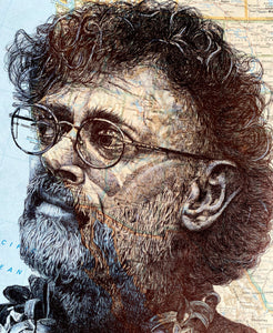 Terence McKenna Art Print. Pen drawing over map of California. 25x20cm print. Unframed