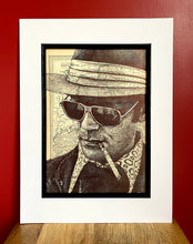 Load image into Gallery viewer, Hunter S Thompson portrait. Original pen drawing over map of Kentucky. A4. Unframed
