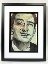 Load image into Gallery viewer, Salvador Dali inspired portrait. Original pen drawing over antique map. A4 Unframed
