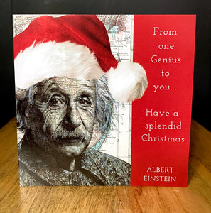 Albert Einstein Inspired Christmas Card. Drawing over map New Jersey