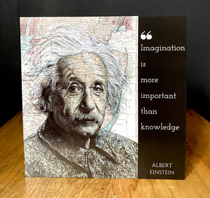 Einstein Greeting Card Albert Einstein Drawing over map with quote. Blank inside.