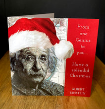 Load image into Gallery viewer, Albert Einstein Inspired Christmas Card. Drawing over map New Jersey
