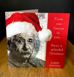 Albert Einstein Inspired Christmas Card. Drawing over map New Jersey