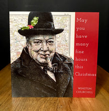 Load image into Gallery viewer, Winston Churchill Inspired Christmas Card. Pen Drawing Over Map of London
