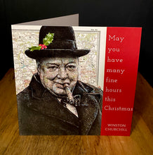 Load image into Gallery viewer, Winston Churchill Inspired Christmas Card. Pen Drawing Over Map of London
