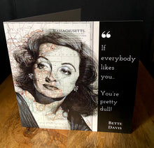 Load image into Gallery viewer, Bette Davis Inspired Greeting Card . Pen drawing on map of Massachusetts
