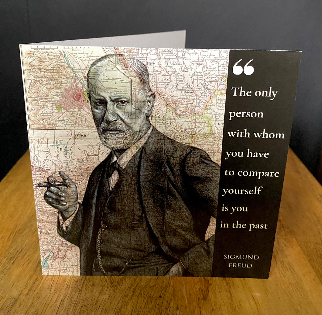 Sigmund Freud Inspired Greeting Card. Pen Drawing on Map of Austria