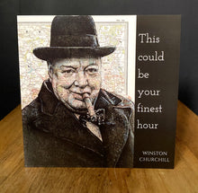 Load image into Gallery viewer, Winston Churchill Inspired Greeting Card. Pen Drawing on Map of London. Blank
