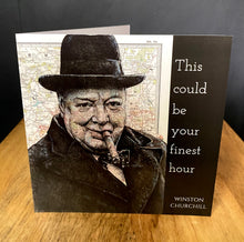 Load image into Gallery viewer, Winston Churchill Inspired Greeting Card. Pen Drawing on Map of London. Blank
