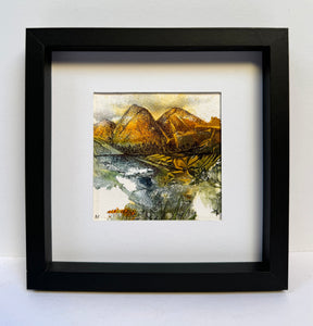 Scottish Inspired Landscape Original Art Framed  Acrylic Ink and Pen