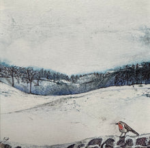 Load image into Gallery viewer, Snow Landscape with Robin Original landscape Art Framed 17x17cm (Copy)
