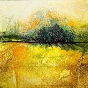 Abstract Ink Original landscape Art Framed Yellow 17x17cm