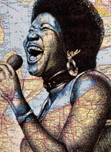 Load image into Gallery viewer, Aretha Franklin Inspired Art Print. Pen drawing over map of Detroit. A4 Unframed
