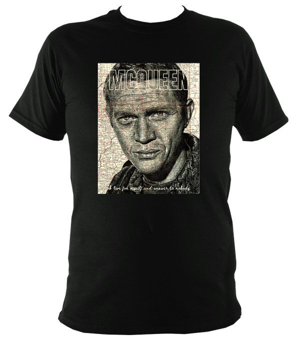 Steve McQueen T-shirt. Printed With Portrait Artwork. Unisex. Cotton