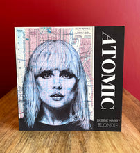 Load image into Gallery viewer, Debbie Harry/ Blondie inspired Greeting card. Printed drawing over map of New York. Blank inside
