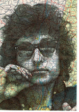 Load image into Gallery viewer, Bob Dylan Art Print. Pen drawing over map of New York. A4 Unframed.
