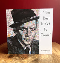 Load image into Gallery viewer, Frank Sinatra Greeting Card.Printed Drawing Over Map of New York. Blank inside
