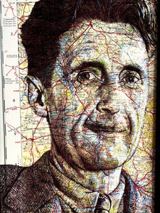 George Orwell Art Print. Drawing Over Map of Oxfordshire. A4 Unframed