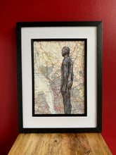 Load image into Gallery viewer, Iron Men/ Another Place Inspired Art Print. Pen drawing over map of Liverpool.A4  Unframed
