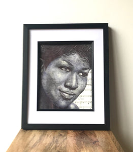 Aretha Franklin Inspired Art Print. Pen and pastel drawing. A4 print Unframed.
