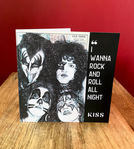 KISS Greeting/Birthday card. Printed drawing over map. Blank inside