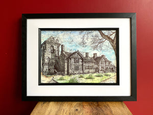 Shibden Hall Art Print. Pen and Watercolour Artwork. A4 Unframed