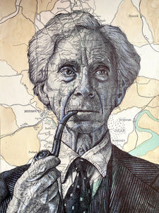 Bertrand Russell Inspired Greeting Card. Pen drawing over map. Blank inside