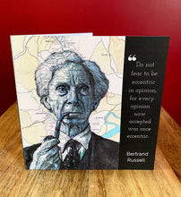 Load image into Gallery viewer, Bertrand Russell Inspired Greeting Card. Pen drawing over map. Blank inside
