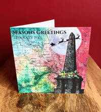 Load image into Gallery viewer, Stoodley Pike Christmas Card. Pen Drawing Over Map Todmorden Hebden Bridge . Blank
