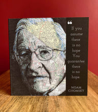 Load image into Gallery viewer, Noam Chomsky Greeting card. Printed drawing over map of Philadelphia. Blank inside
