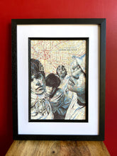 Load image into Gallery viewer, The Stone Roses Art Print. Pen drawing over map of Manchester. A4 Unframed
