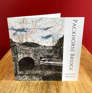 Packhorse Bridge Hebden Bridge Greeting Card. Pen Drawing Over Map. Blank inside