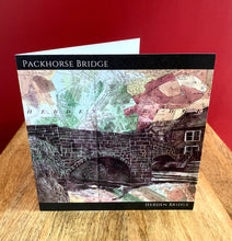 Load image into Gallery viewer, Packhorse Bridge, Hebden Bridge Greeting Card.Printed drawing over map. Blank inside.
