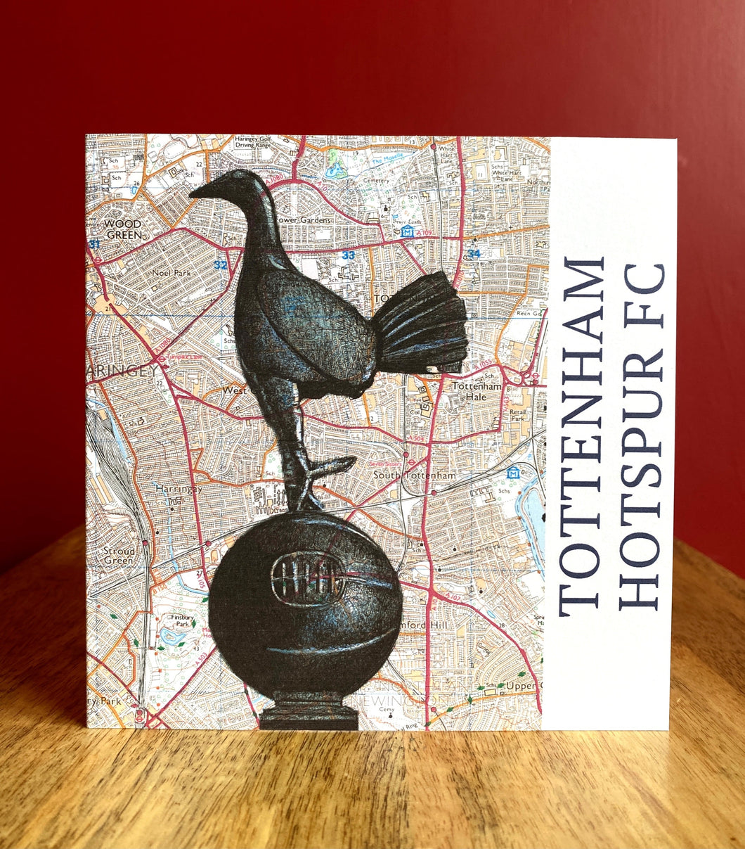 Spurs FC Inspired Greeting Card. Pen Drawing Over Map. Blank Inside