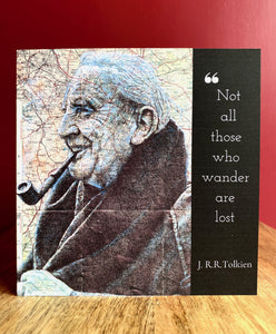 J R R Tolkien Greeting Card. Pen Drawing Over Map With Quote. Blank Inside