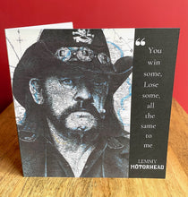 Load image into Gallery viewer, Lemmy Mötorhead Greeting Card. Pen Drawing Over Map. Blank Inside
