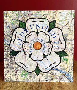 Leeds United FC Yorkshire Rose Greeting Card. Printed Artwork. Blank Inside
