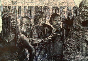 The Walking Dead inspired Original Pen Drawing Over Map of Georgia. A4 Unframed