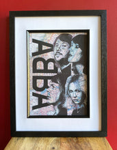 Load image into Gallery viewer, Abba Inspired Art Print. Pen Drawing Over Map Of Sweden. A4 Unframed
