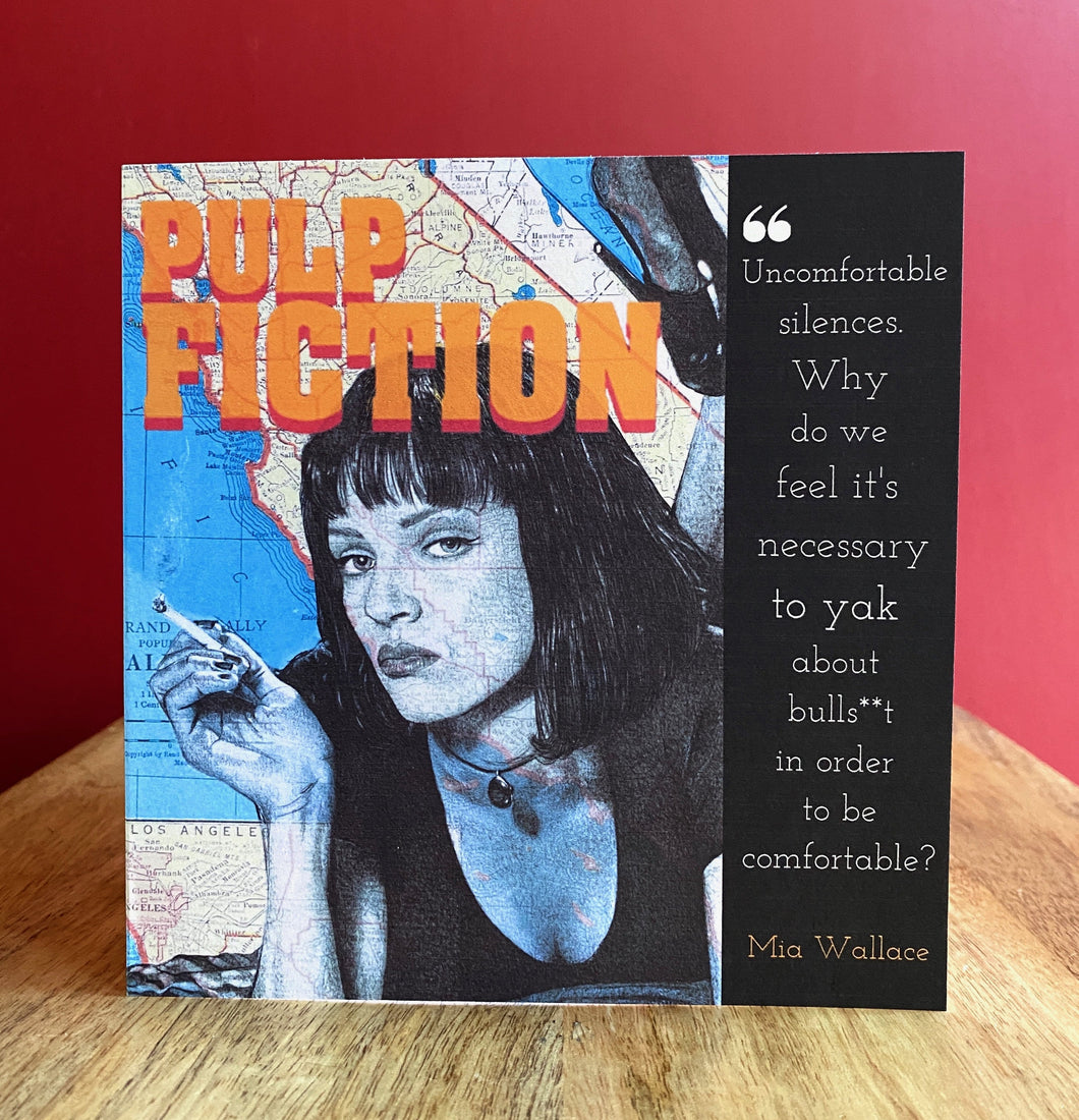 Pulp Fiction Greeting Birthday Card. Pen Drawing Over Map Of Los Angeles. Blank Inside