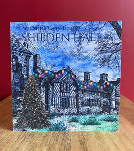 Shibden Hall Halifax Christmas Card. Pen Drawing Over Map. Blank