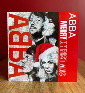Abba Inspired Christmas Card. Pen Drawing Over Map Of Sweden. Blank Inside