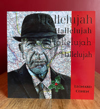 Load image into Gallery viewer, Leonard Cohen Hallelujah Inspired Christmas Card. Pen Drawing Over Map. Blank
