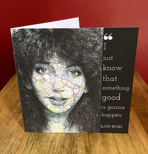 Kate Bush Greeting Card. Printed Pen Drawing Over Map of Kent. Blank Inside