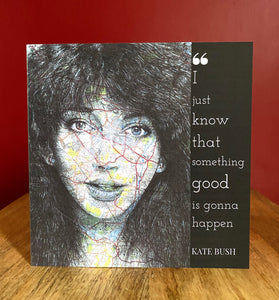Kate Bush Greeting Card. Printed Pen Drawing Over Map of Kent. Blank Inside