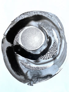 Abstract Ink Original Artwork With Sphere. Black and WhiteBlack and White. 21x27cm. Unframed
